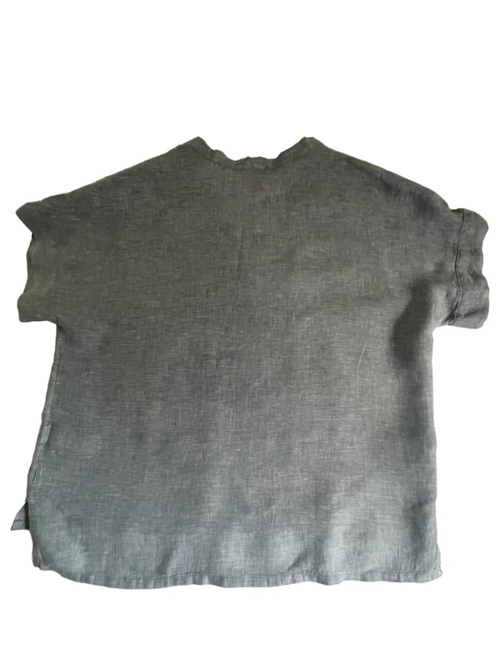 Isaac Mizrahi 100% Linen Tunic Top XL Gray Roll Tab Sleeve - Picture 2 of 7